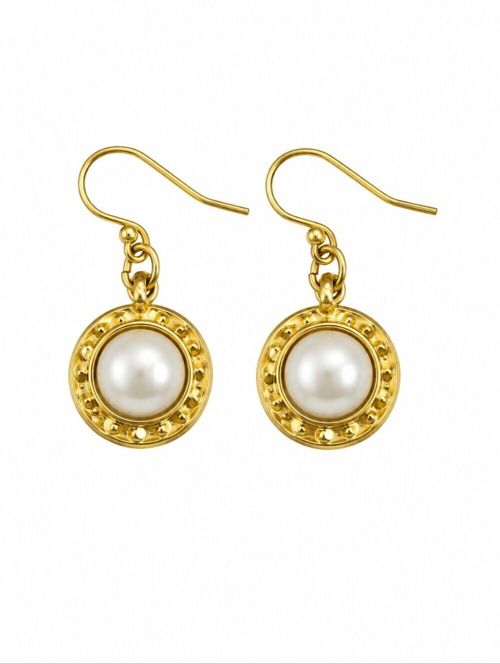 Vintage Pearlesque Goldtone Dangle Hook Earrings